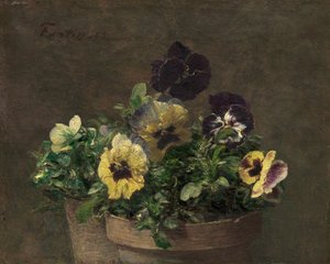 鉢植えのパンジー、1883年。 作： Ignace Henri Jean Fantin Latour