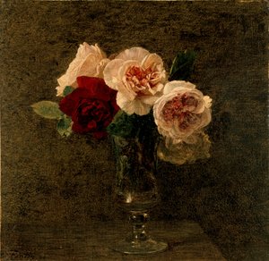 静物画：ピンクと赤のバラ、1886年 作： Ignace Henri Jean Fantin Latour