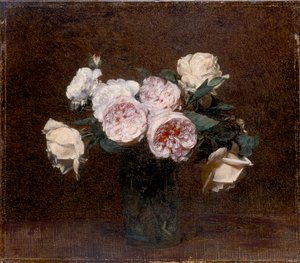 静物画：ピンク、白、黄色のバラ 1894年 作： Ignace Henri Jean Fantin Latour
