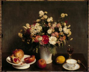 アンリファンタンラトゥールによるフルーツ絵画のある静物 作： Ignace Henri Jean Fantin Latour