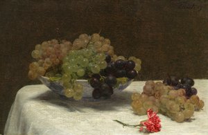 ブドウとカーネーションのある静物、c。 1880年。