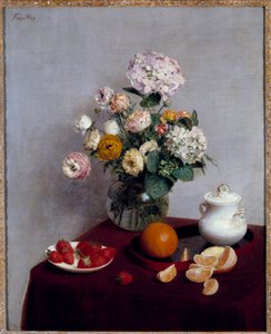 アンリ・ファンタン・ラトゥール（Fantin-Latour）の夏の花と果実の絵 作： Ignace Henri Jean Fantin Latour