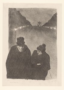 夜の通りの男と女