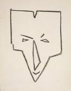 エスニック・マスク・ヘッド（紙に黒チョーク） 作： Henri Gaudier Brzeska