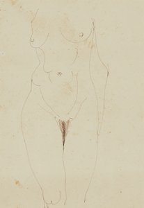 女性の裸のトルソ (紙にペンとインク) 作： Henri Gaudier Brzeska