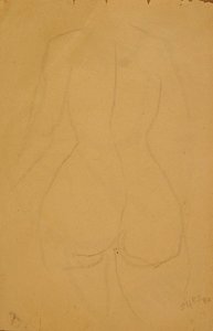 半身の女性ヌード（紙に黒チョーク） 作： Henri Gaudier Brzeska