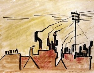 ロンドンの屋根（インク、カラーチョーク、紙） 作： Henri Gaudier Brzeska