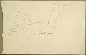 Nude Girl Laying on Floor (ink on paper) 作： Henri Gaudier Brzeska