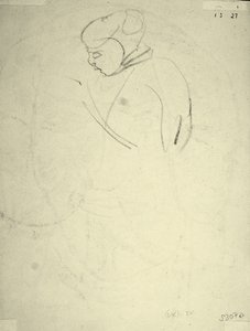 下を向いている女性の習作（紙に黒チョーク） 作： Henri Gaudier Brzeska