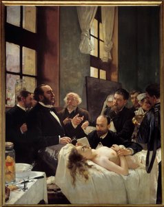 サンルイ病院で教鞭をとるジュール・エミール（Jules-Emile）ペアン博士（1830-1898）船のつまみ食いの発見、または「手術の前に」 アンリ・ジェルベックス（1852-1929）による絵画 1887年 日。2,42x1,88 m Paris, musee d
