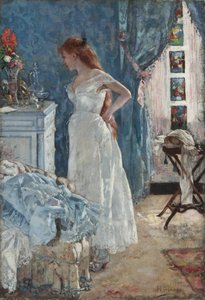 "La toilette" ネグリジェ姿の少女 アンリ・ジェルベックス（1852-1929）の絵画 個人蔵 作： Henri Gervex