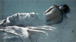 Le Blesse de Guerre」の習作（青い紙に木炭、赤と白のチョーク） 作： Henri Gervex