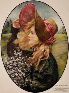 Jovem usando chapéu de palha, segurando um ramo de flores 作： Henri Gervex
