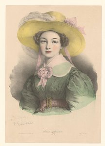 肖像画, の, a, 若い女性, ∥で∥, 帽子, ∥で∥, 羽, そして, 弓 ポートレイト（シリーズタイトル） ポートレートの補足（オブジェクトのシリーズタイトル） 作： Henri Grevedon