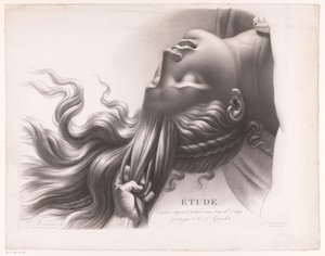 髪を引っ張った若い女性の頭 Étude dessinée d