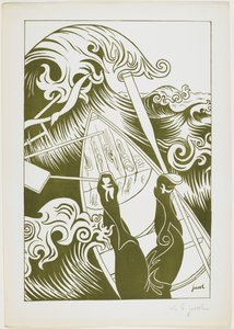 ラ・ヴァーグ（波）1894年（オリーブ・グリーンのインクによるリトグラフ） 作： Henri Gustave Jossot