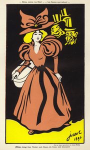 お母さん、娘さんを連れてきて！フォーンが出てきた！（カラーリトグラフ） 作： Henri Gustave Jossot