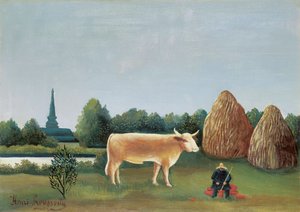 アンリ・ルソー・ディット・ル・ドゥアニエ・ルソー（1844-1910）によるパリ郊外のバニューのシーン 作： Henri J.F. Rousseau