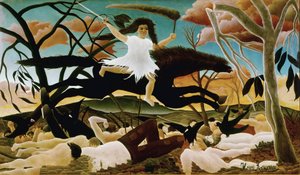戦争あるいは不協和音の乗り物 絵画 アンリ・ルソー（Henri Rousseau dit le Douanier Rousseau）（1844-1910）の作品。1894.日 114x195 パリ、オルセー美術館 作： Henri J.F. Rousseau
