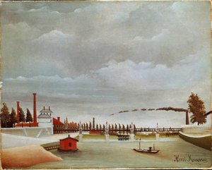 セーヌ川のほとり。セーヌ川の風景（またはセーヌ川の土手）。アンリ・ルソー（Henri Rousseau dit Le Douanier Rousseau）（1844-1910）の絵画 作： Henri J.F. Rousseau