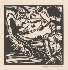 渦巻く気団の中で 2 人の裸の男性 作： Henri Jonas (signed by artist)