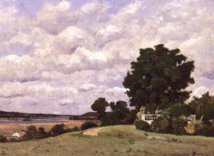 ボーヴォワール城の庭園からの川のある風景 作： Henri Joseph Harpignies