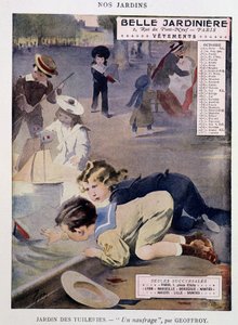 チュイルリー公園で舟遊びをする子供たち ジャン・ジョフロワ（1853-1924）作 カレンダー "Belle Jardiniere"、シリーズ "Nos Jardins"、10月、n.d. v.1900. 作： Henri Jules Jean Geoffroy