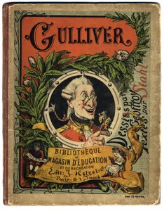 レミュエル・ガリバーの肖像。ジョナサン・スウィフト（1667-1745）の『ガリバー旅行記』の表紙 作： Henri Jules Jean Geoffroy