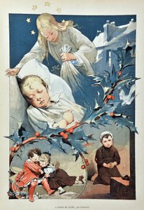 クリスマスの天使。ジャン・ジェフロイ（1853-1924）によるイラスト 1887年「Paris-Illustrous journal weekly」に掲載されたエングレーヴィング。 作： Henri Jules Jean Geoffroy