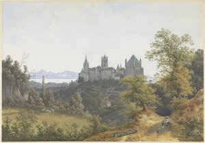 城と大聖堂を望むローザンヌの景色 作： Henri Knip
