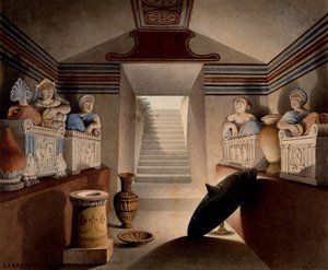 エトルリアの墓の眺め、1849（紙にトイレとグラファイト） 作： Henri Labrouste