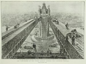 タワー ブリッジの完成: 最後の仕上げ、The Graphic、1894 年 6 月 23 日 (彫刻) より