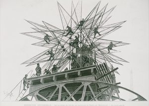 1900 年の万国博覧会: 電気の宮殿の頂上への星の設置 (彫刻)