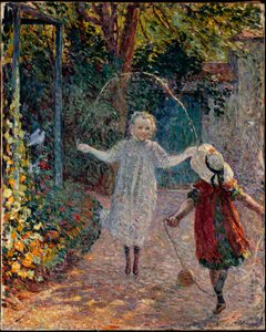 庭で縄跳びをする子供たち。 作： Henri Lebasque