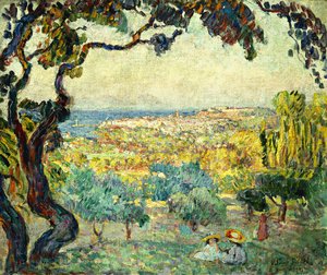 海岸の風景の中の2人の子供。海の風景の中の2人の子供、 作： Henri Lebasque