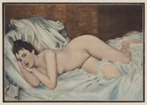 ベッドの上のヌードの女性 (カラー リソ) 作： Henri Lucien (after) Doucet