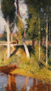 川の端のある風景。川のそばの風景、 作： Henri Martin