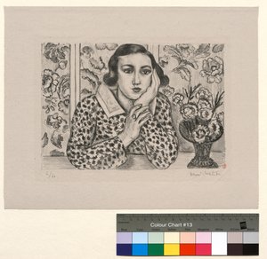 屏風に肘をついている少女：花束を持った少女 作： Henri Matisse