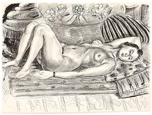 ブラゼロに横たわる裸婦 1926-1927年頃 紙にペン、墨 作： Henri Matisse