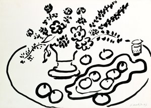 花瓶と果物皿のある静物画