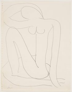頭に腕を置いて座る女（紙に鉛筆） 作： Henri Matisse