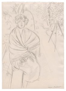 庭でショールを羽織る女性 作： Henri Matisse