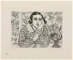 花柄の屏風にもたれる少女 作： Henri Matisse