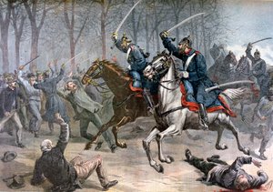騎兵隊の突撃、ライプツィヒでのドイツの暴動、1892年。