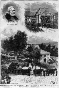 レオン・ガンベッタ（1838-1882）の死 - Les obseques de Leon Gambetta à Nice - la gare de Nice - depart du cortege - in the "Le journal illustrious" of 1883 - Henri Meyer (1844-1899) によるドローイング。 作： Henri Meyer