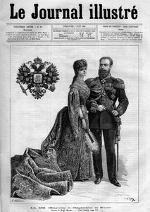 ロシア皇帝アレクサンドル3世（1845-1894）とデンマーク皇帝ダグマー（1847-1928） - 1883年の『絵日記』の表紙 - アンリ・マイヤー（1844-1899）によるドローイング 作： Henri Meyer