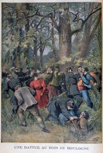 1895年、パリのブローニュの森でジェンダームと市民の戦い 作： Henri Meyer