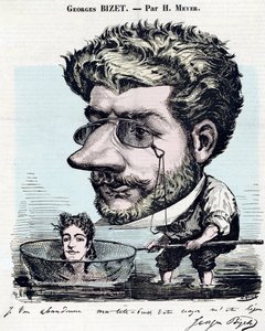 Georges Bizet (1838-1875), フランスの作曲家 - "Diogene "のためにHenri Meyer dit Reyem (1844-1899)が描いた、ビゼーの直筆サイン入りカリカチュア。