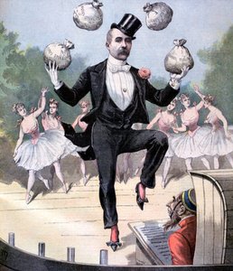 英国のお金の袋をジャグリングするジョルジュクレマンソー、1893 作： Henri Meyer