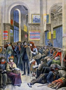 サン・ラザール駅に避難するイタリア移民たち 作： Henri Meyer
